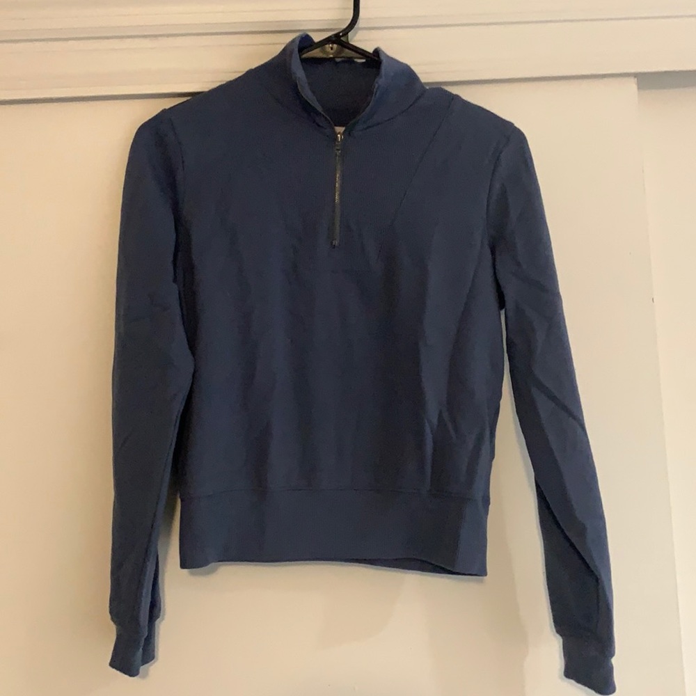 Blue quarter zip cropped sweatshirt
